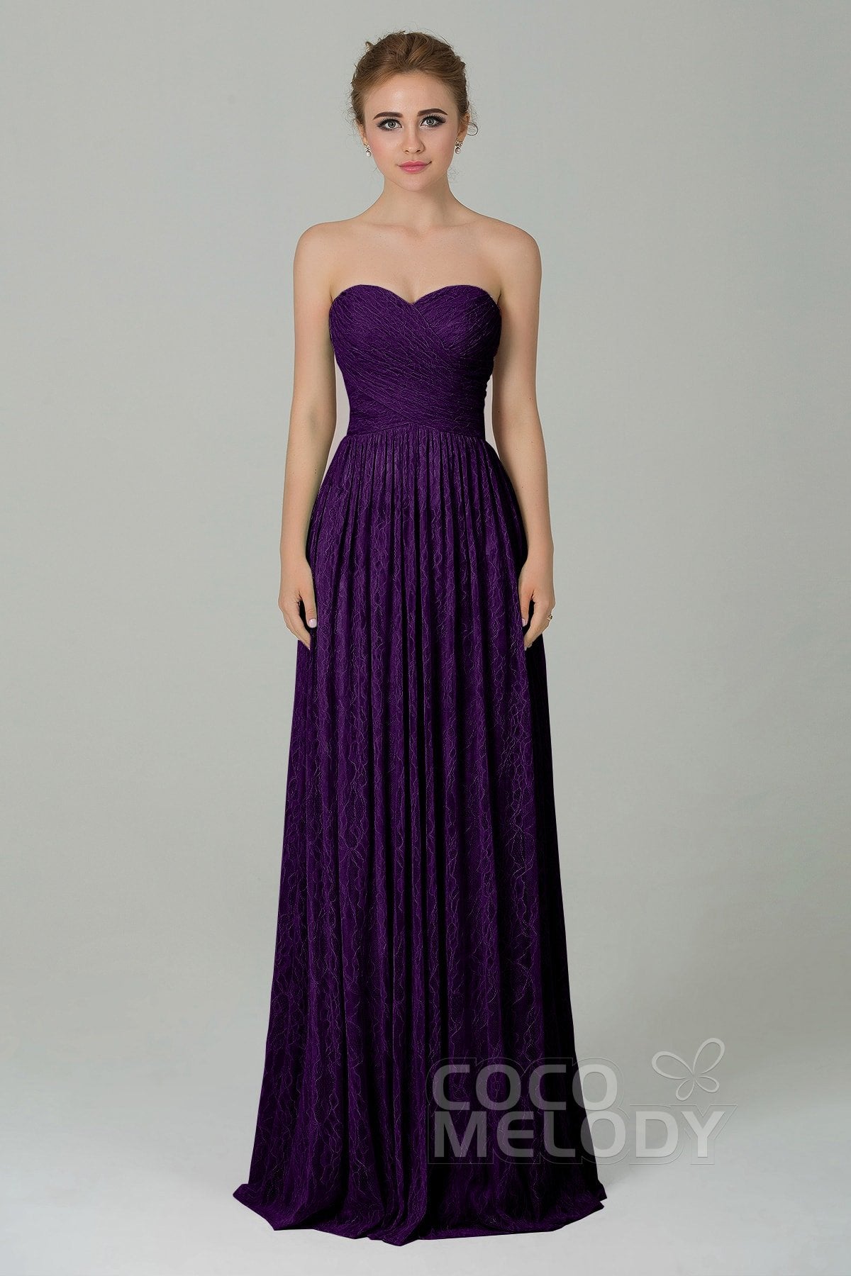 COCOMELODY Sheath-Column Floor Length Lace Bridesmaid Dress COZK16013 