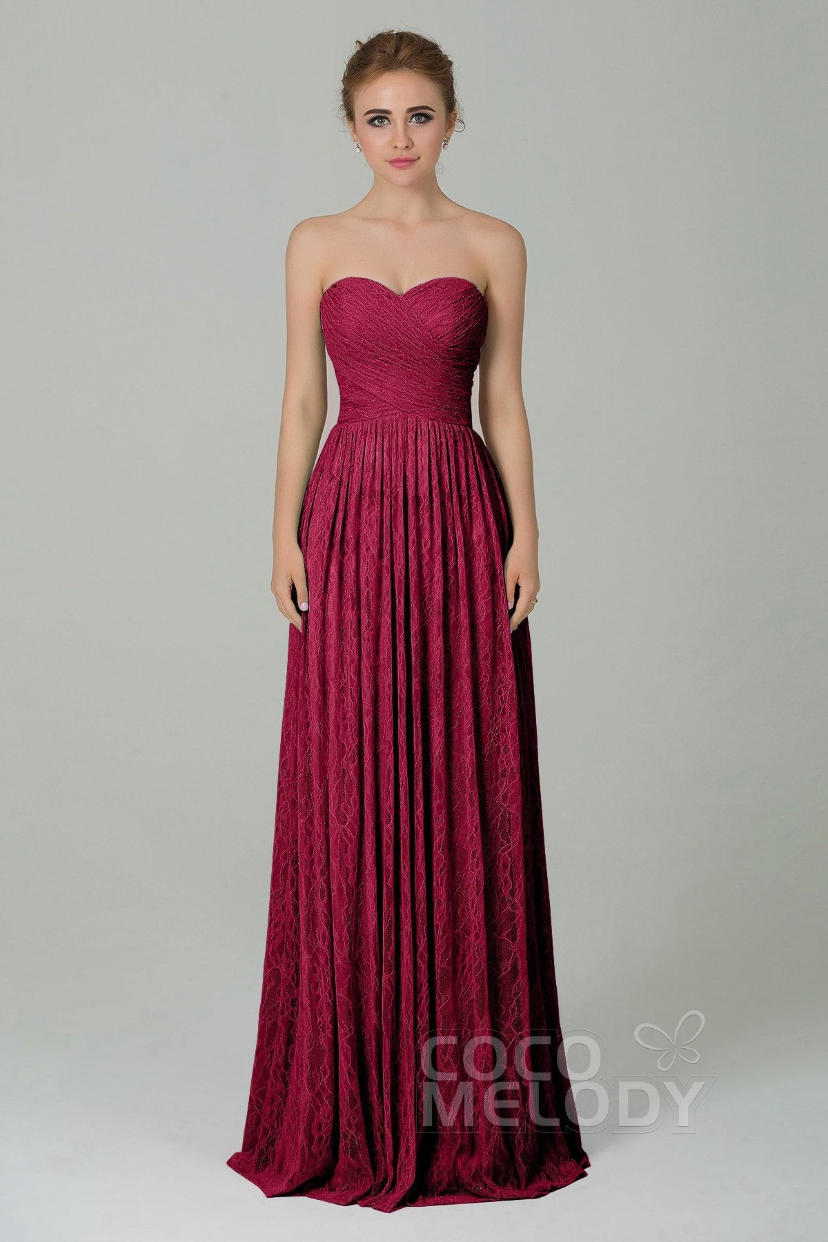 COCOMELODY Sheath-Column Floor Length Lace Bridesmaid Dress COZK16013 