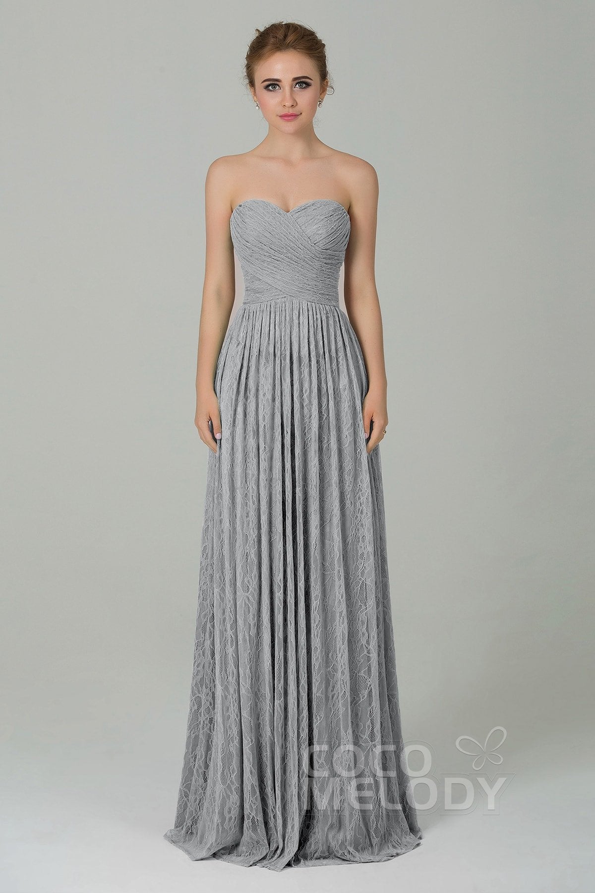 COCOMELODY Sheath-Column Floor Length Lace Bridesmaid Dress COZK16013 