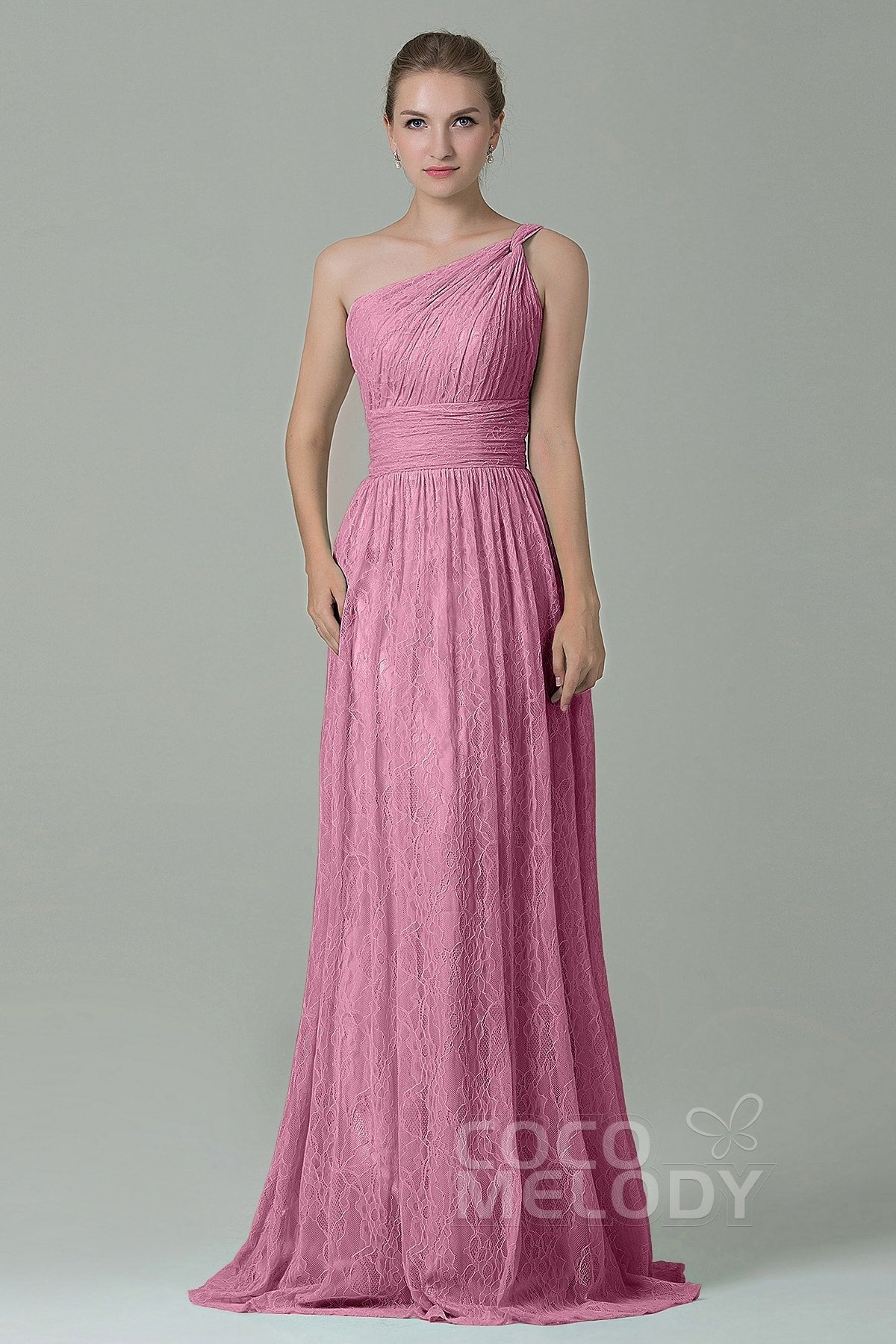 COCOMELODY Sheath-Column Floor Length Lace Bridesmaid Dress COZK16014 