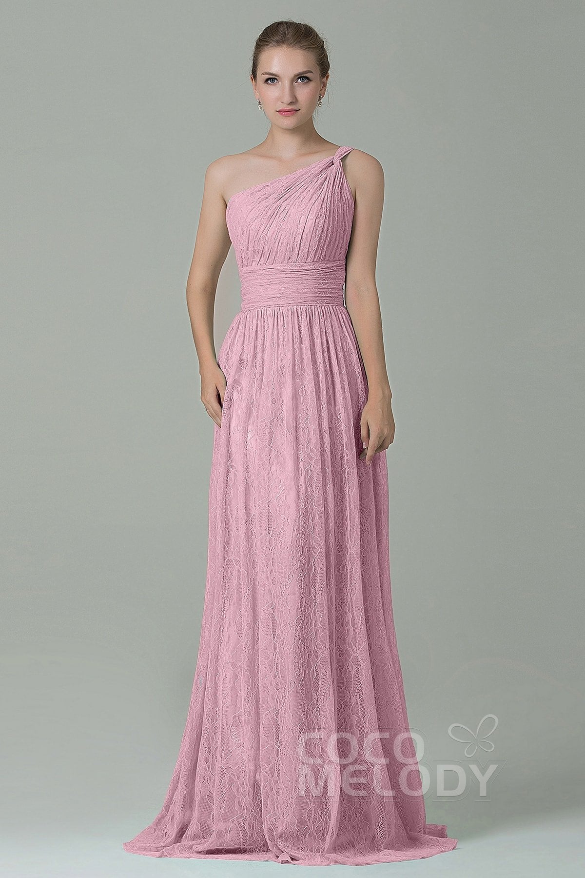 COCOMELODY Sheath-Column Floor Length Lace Bridesmaid Dress COZK16014 