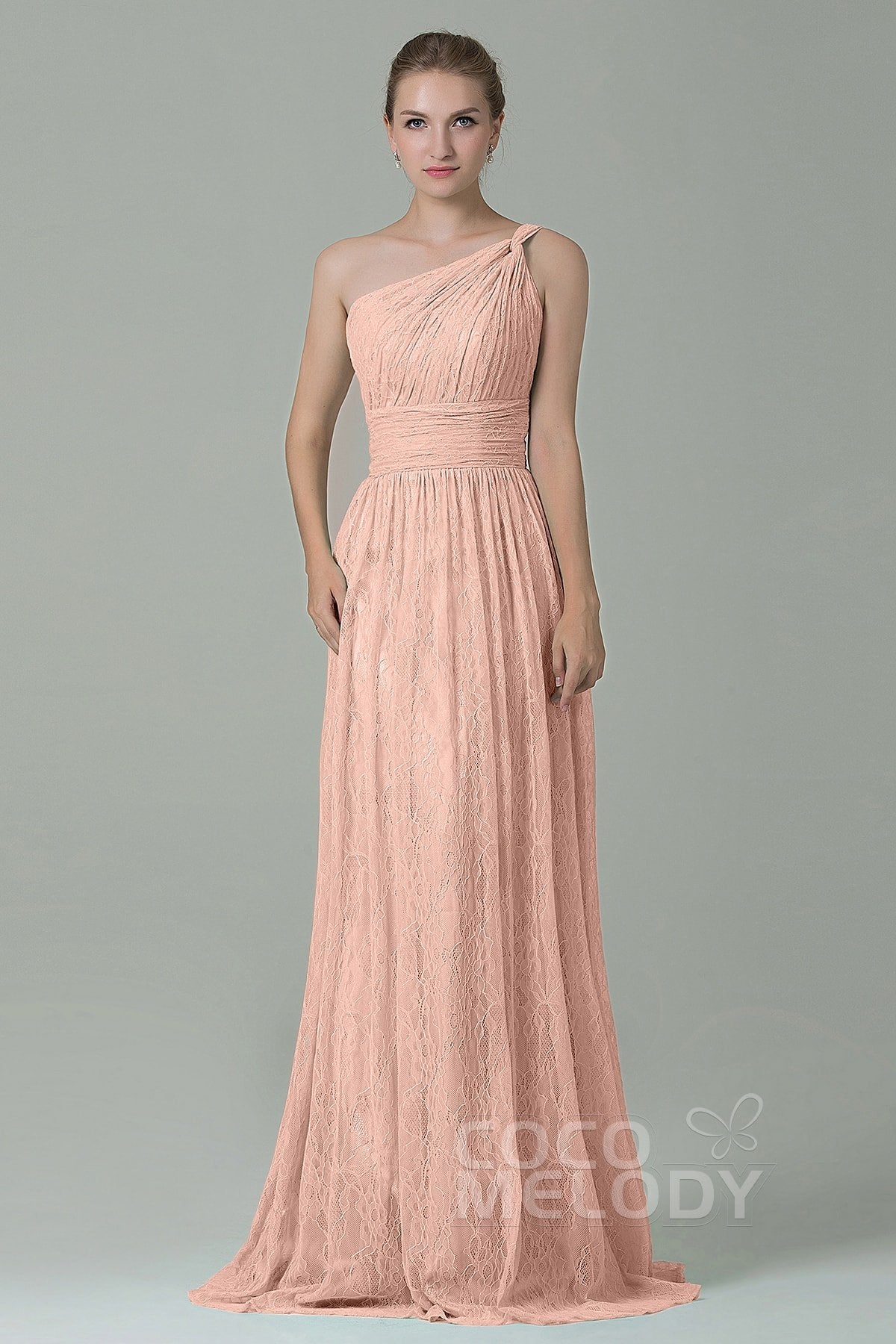 COCOMELODY Sheath-Column Floor Length Lace Bridesmaid Dress COZK16014 