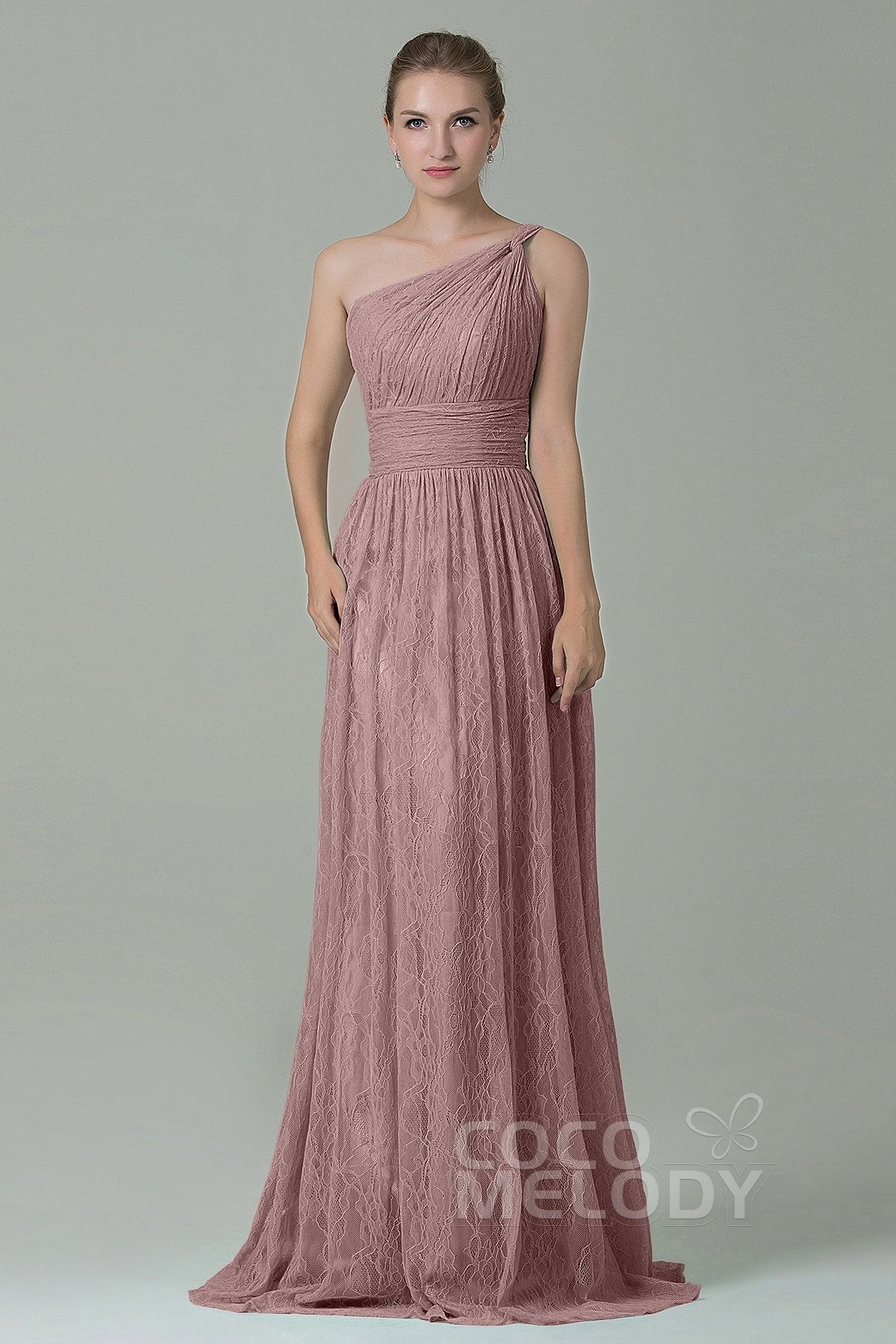 COCOMELODY Sheath-Column Floor Length Lace Bridesmaid Dress COZK16014 