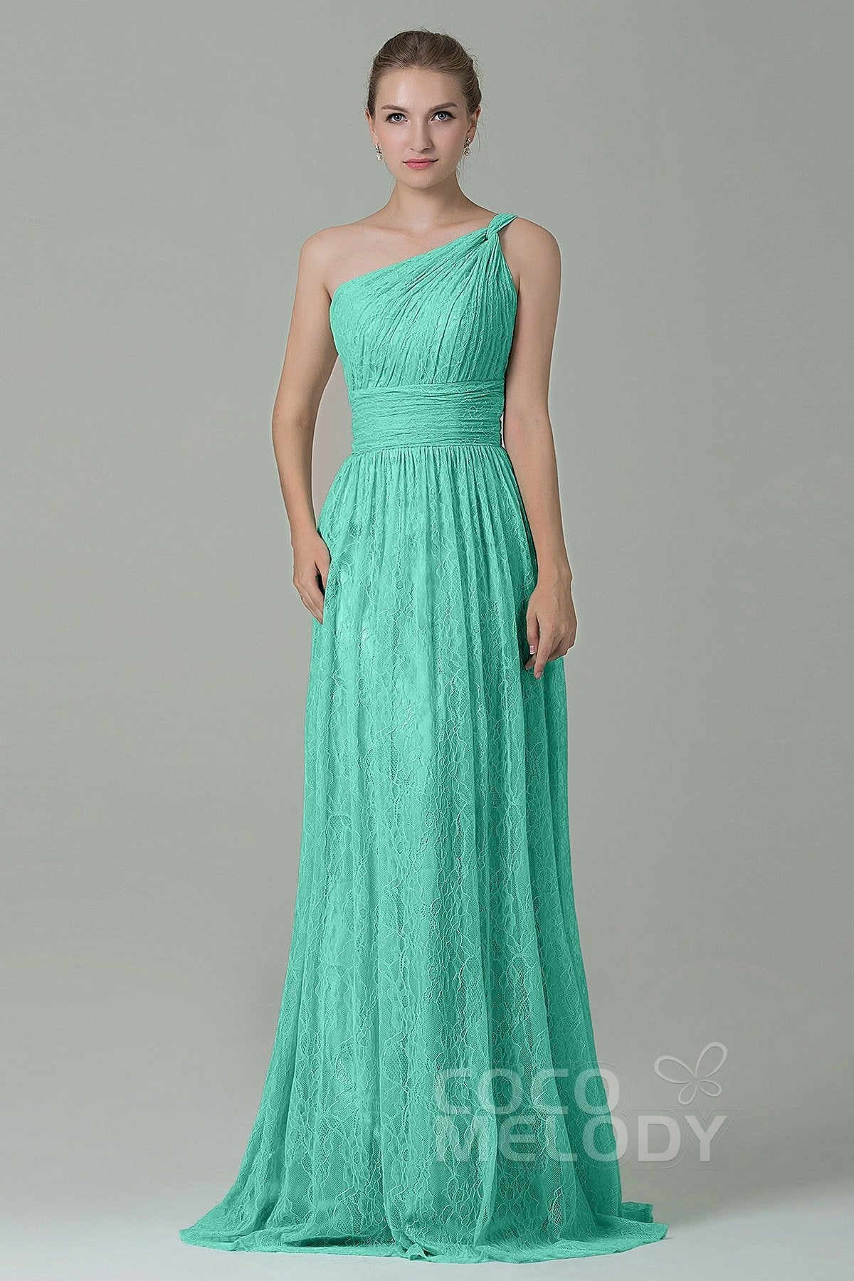 COCOMELODY Sheath-Column Floor Length Lace Bridesmaid Dress COZK16014 