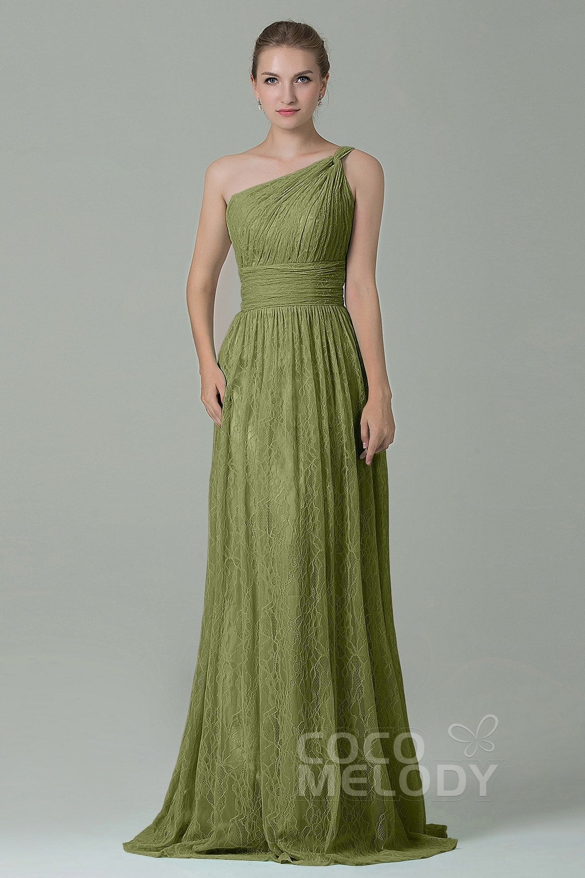 COCOMELODY Sheath-Column Floor Length Lace Bridesmaid Dress COZK16014 