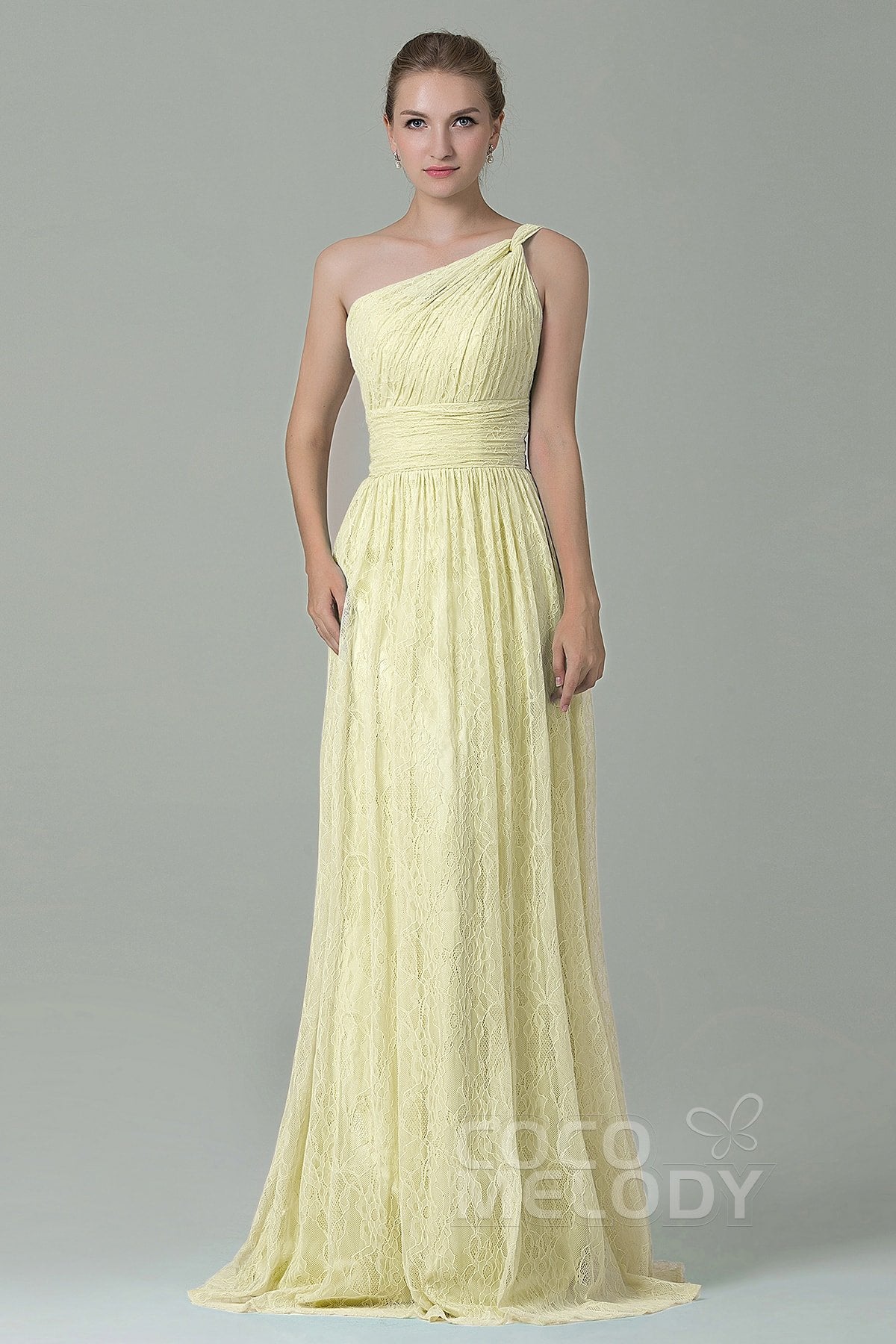 COCOMELODY Sheath-Column Floor Length Lace Bridesmaid Dress COZK16014 