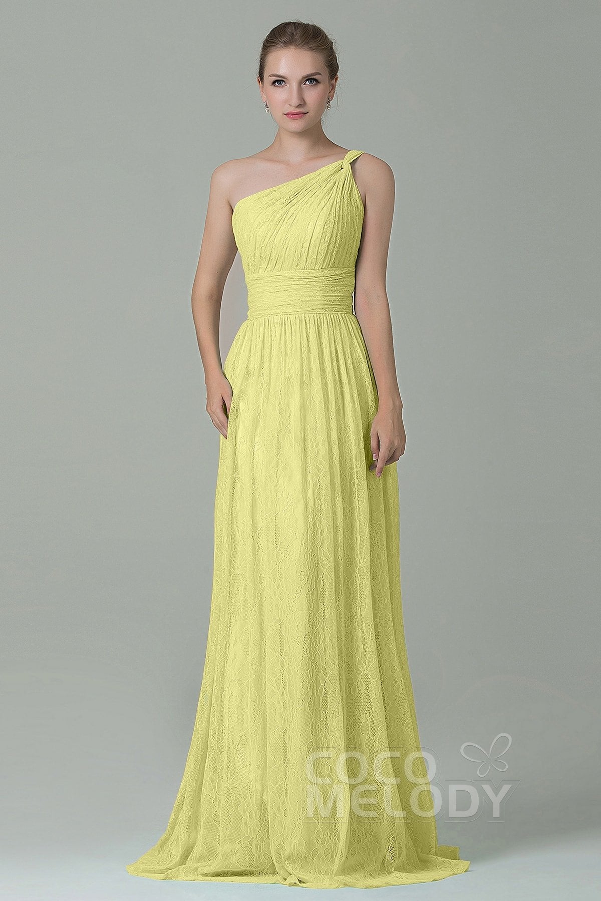 COCOMELODY Sheath-Column Floor Length Lace Bridesmaid Dress COZK16014 