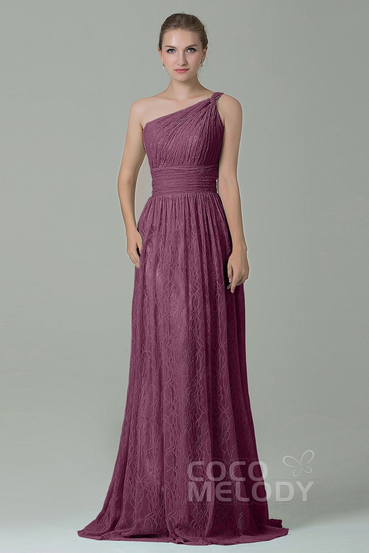 COCOMELODY Sheath-Column Floor Length Lace Bridesmaid Dress COZK16014 