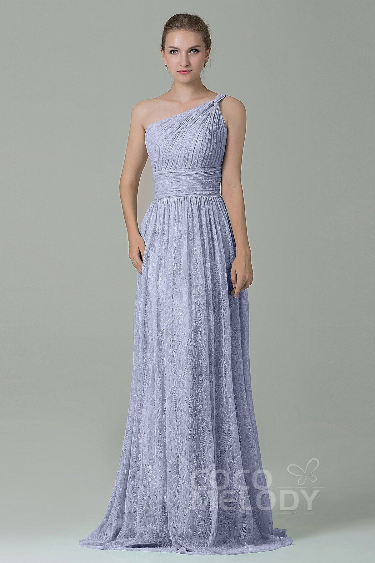 COCOMELODY Sheath-Column Floor Length Lace Bridesmaid Dress COZK16014 