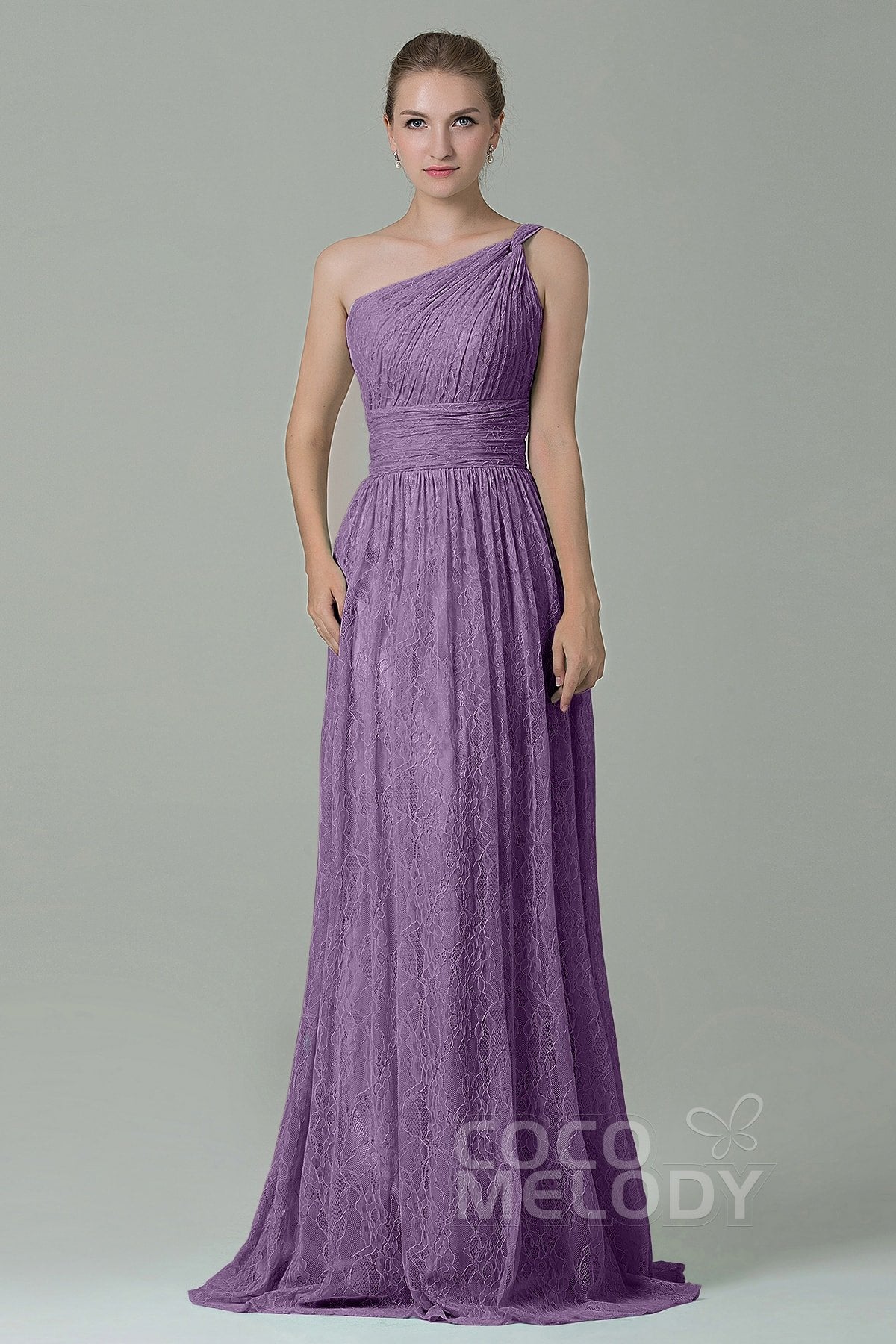 COCOMELODY Sheath-Column Floor Length Lace Bridesmaid Dress COZK16014 