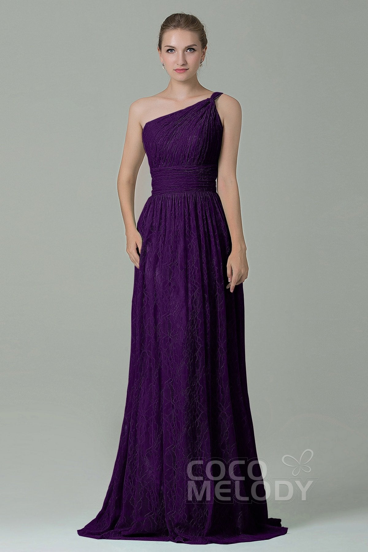 COCOMELODY Sheath-Column Floor Length Lace Bridesmaid Dress COZK16014 