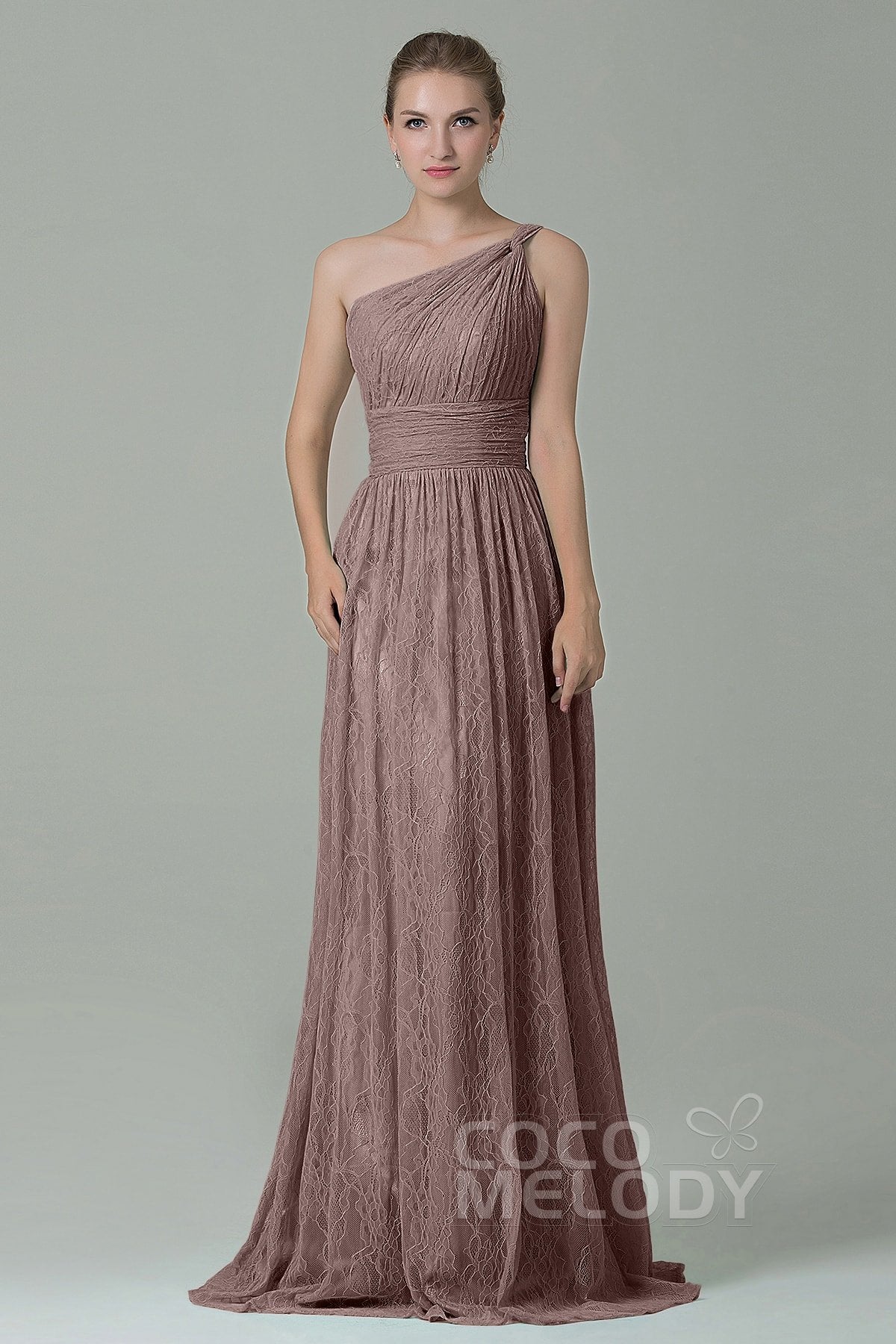 COCOMELODY Sheath-Column Floor Length Lace Bridesmaid Dress COZK16014 