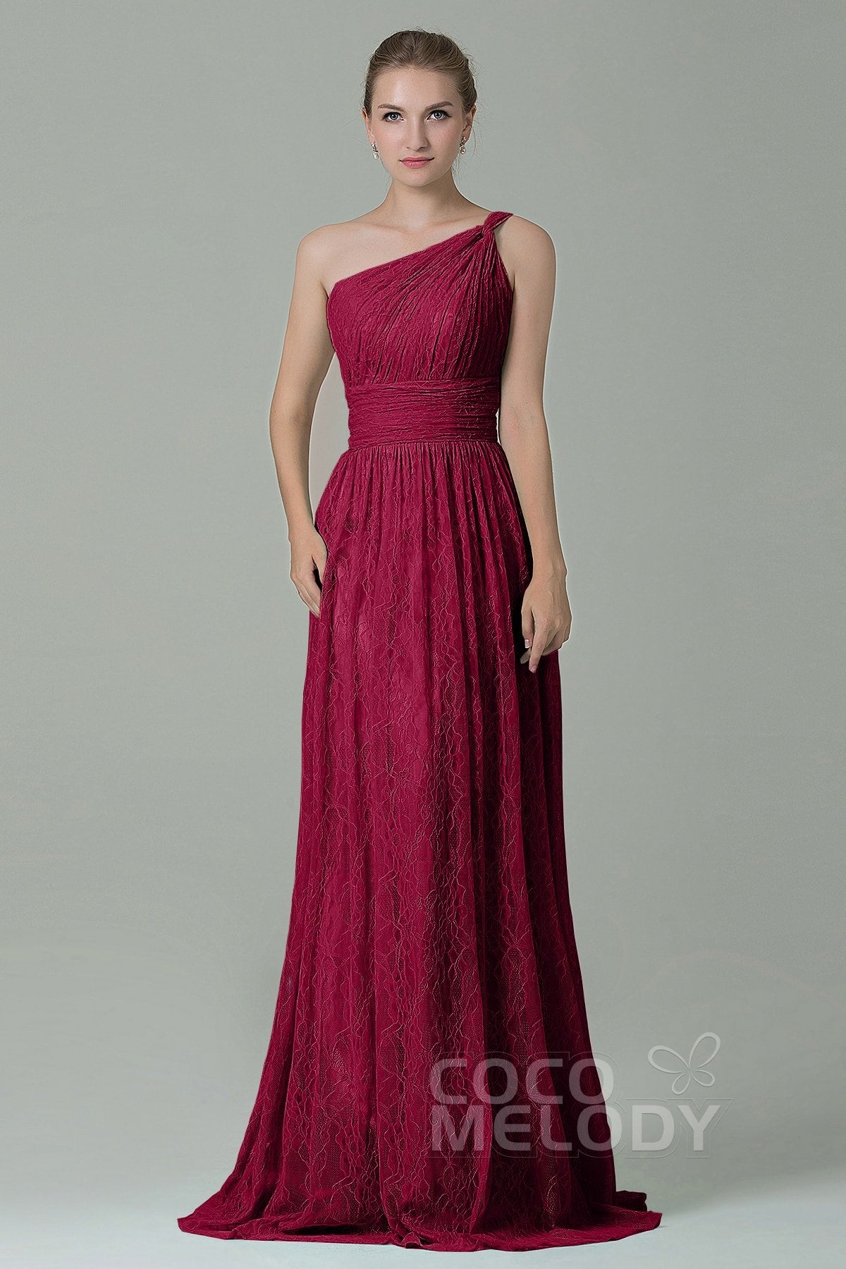 COCOMELODY Sheath-Column Floor Length Lace Bridesmaid Dress COZK16014 