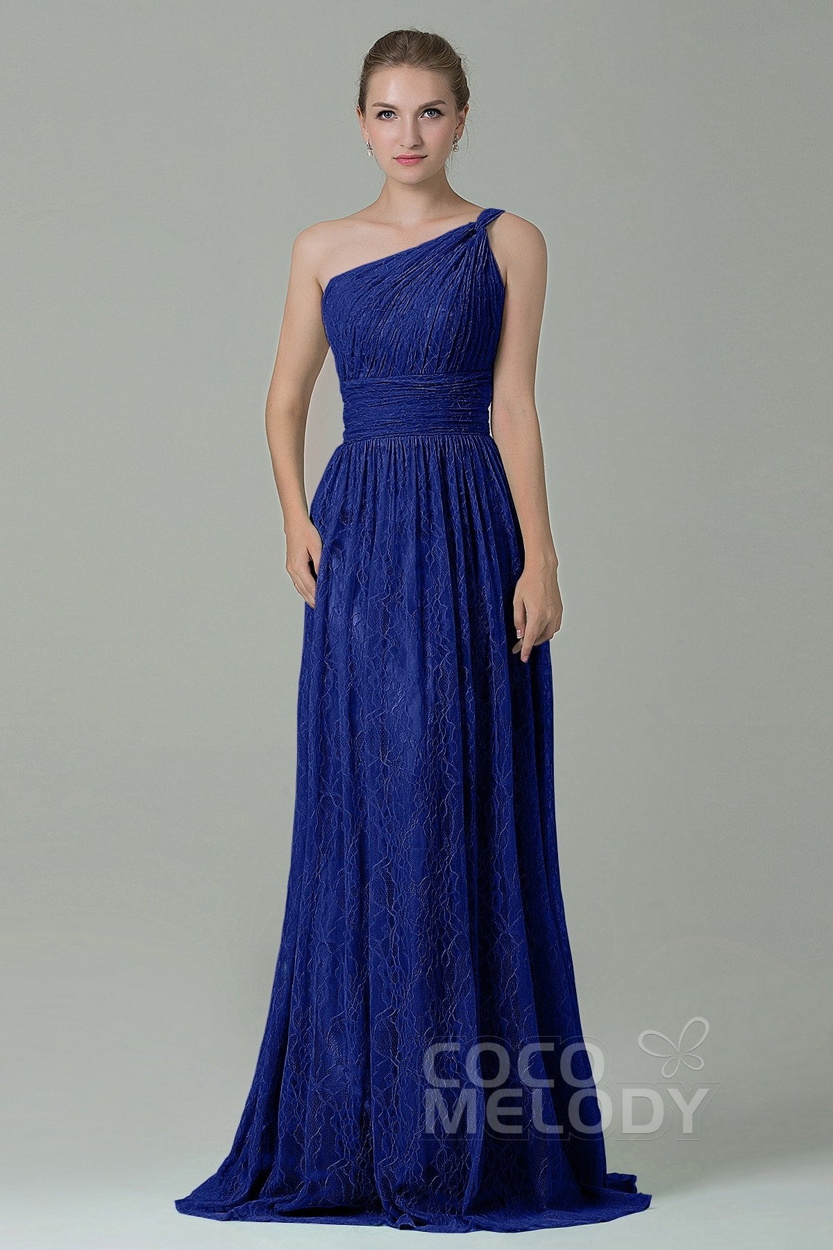 COCOMELODY Sheath-Column Floor Length Lace Bridesmaid Dress COZK16014 