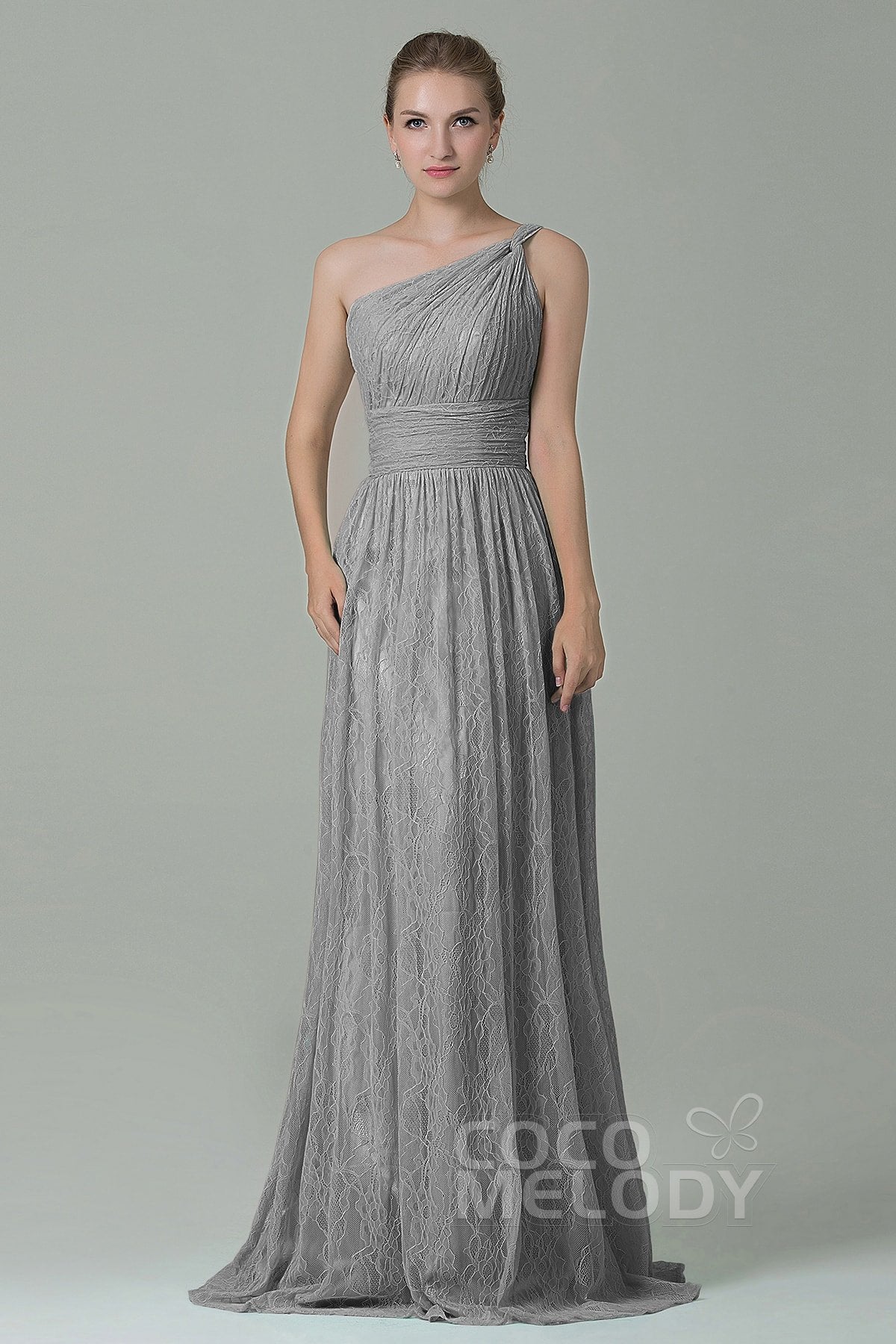 COCOMELODY Sheath-Column Floor Length Lace Bridesmaid Dress COZK16014 