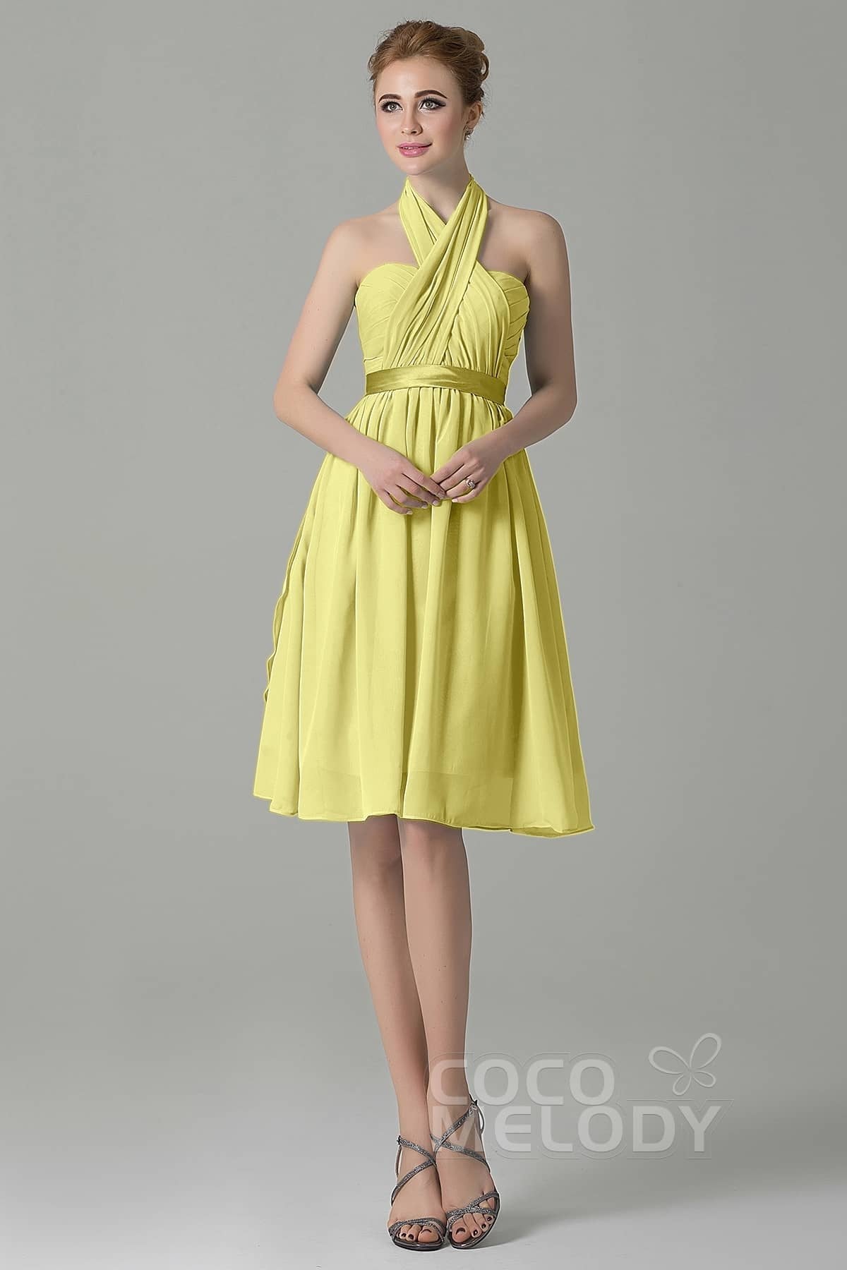 COCOMELODY A-Line Knee Length Chiffon Bridesmaid Dress COZM14050 