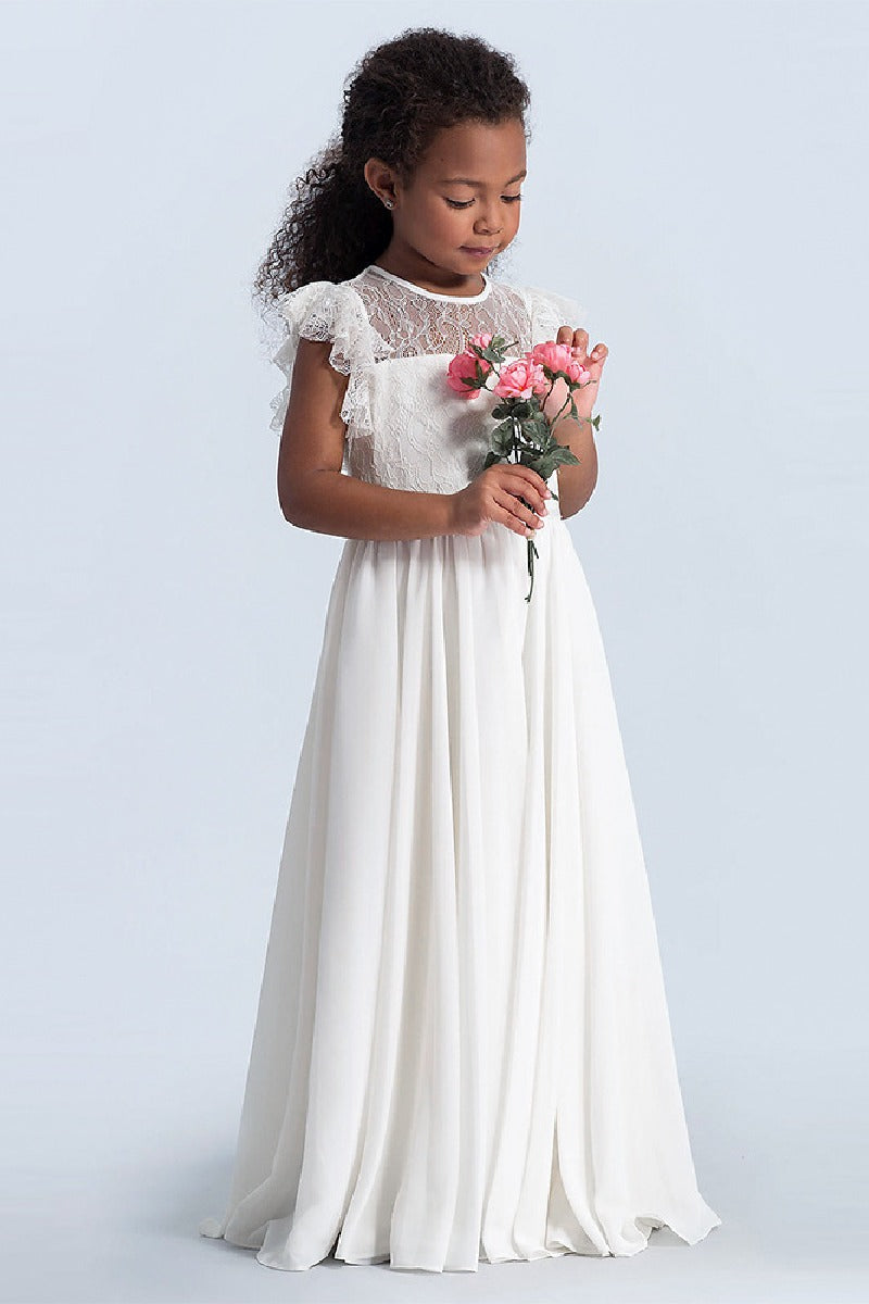 A-Line Illusion Neck Chiffon Flower Girl Dresses 642898843181