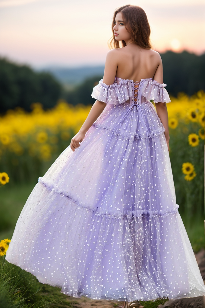 A-Line Floor Length Dot Tulle Prom Dress CS0473