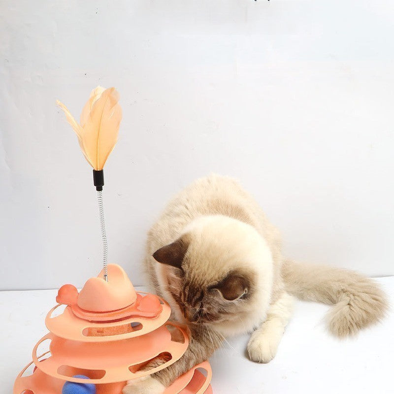 Cat toy three layer turntable track ball tease cat stick feather pet supplies  694484454159