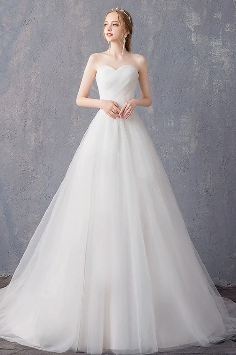 A-Line Sweep-Brush Train Tulle Wedding Dress 862474999321