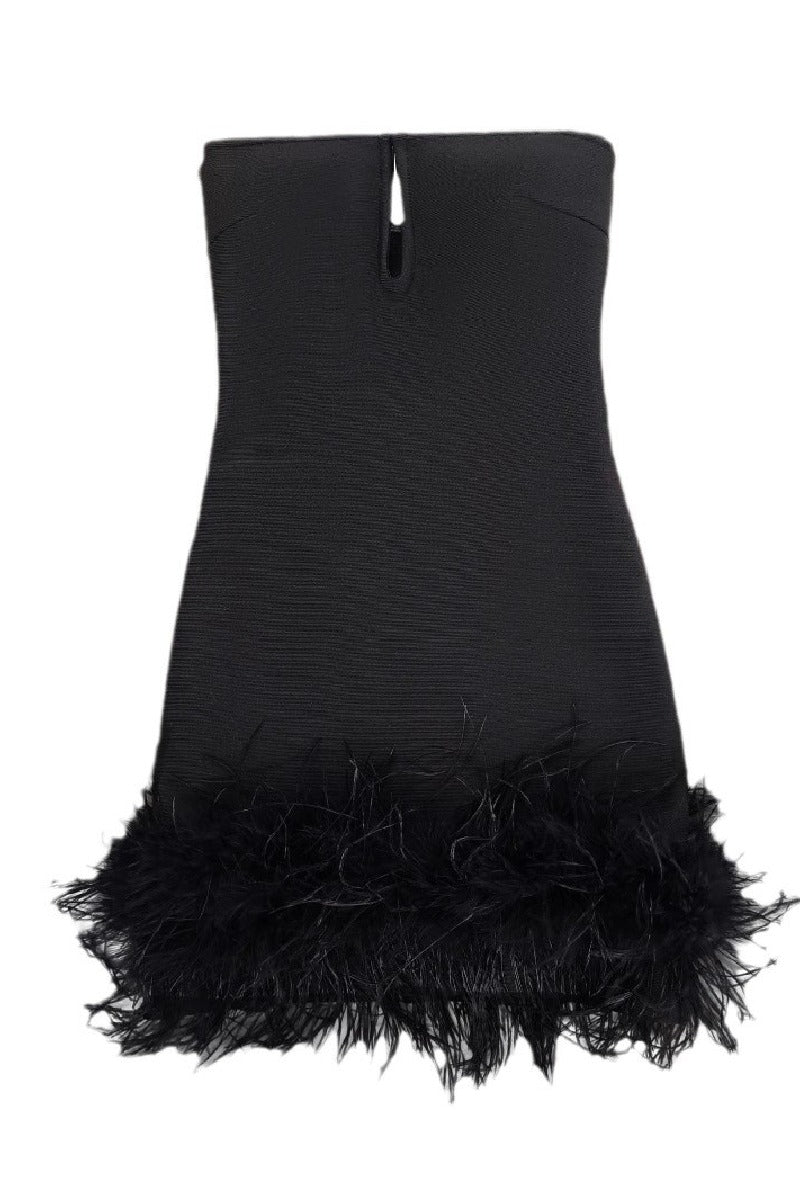 Strapless style socialite party ostrich fur bandage cocktail dress 841018847657