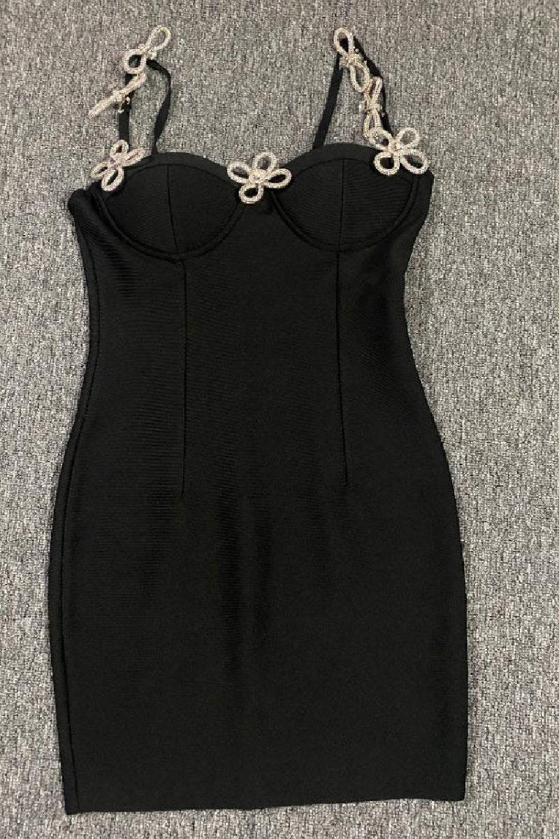 Fake wind design bow small black diamond-studded slip dress 784478813669