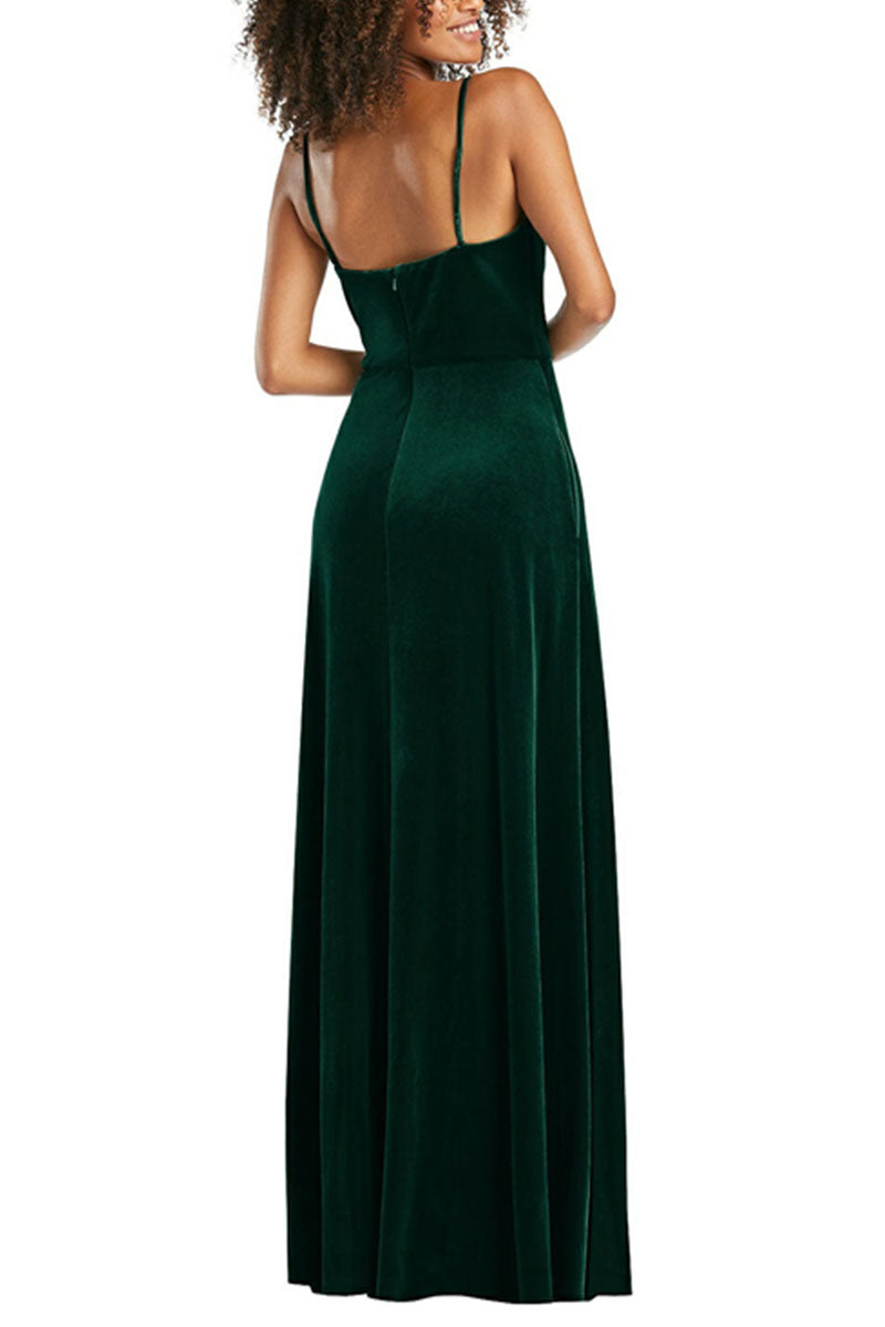 A-Line Maxi Velvet Bridesmaid Dress 632358899575