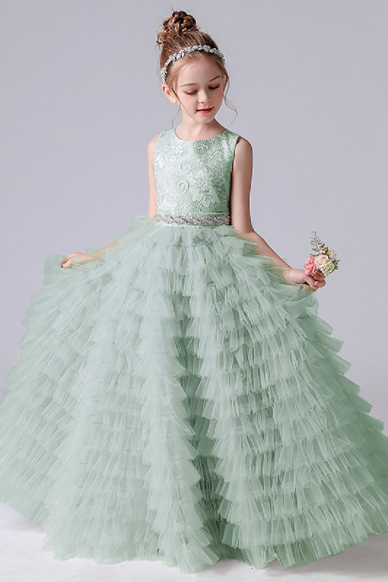 A-line/Princess Scoop Neck Sleeveless Tulle Flower Girl Dress 671801710383