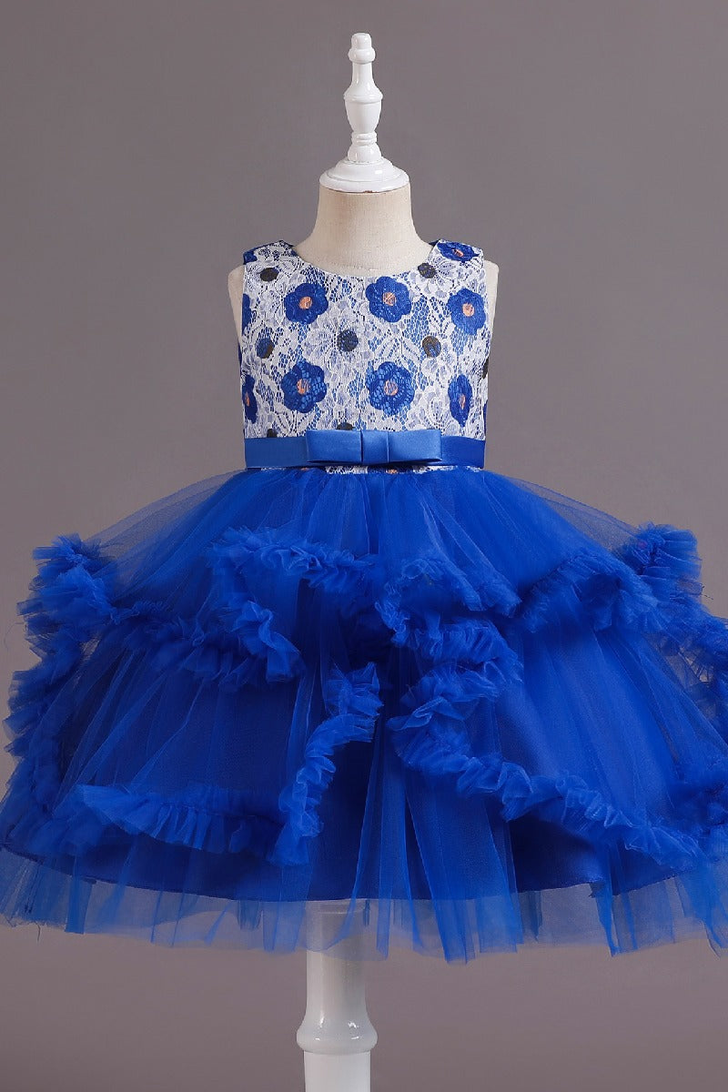 A-Line Scoop Neck Printed lace/Tulle Flower Girl Dresses With Cascading Ruffles 677572994905