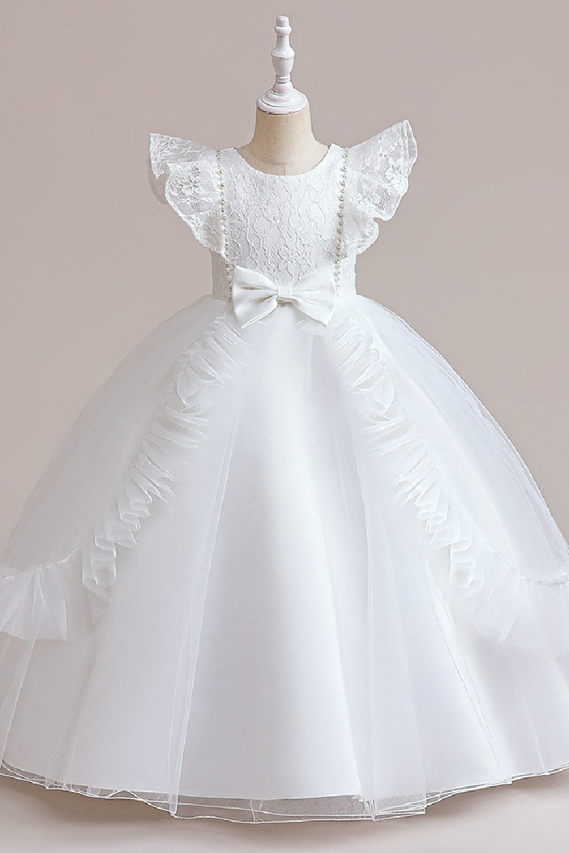 A-Line Scoop Neck Sleeveless Tea-Length Lace/Tulle Flower Girl Dresses 748862644678