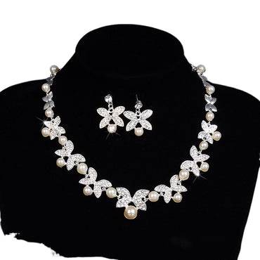 Bridal accessories Explosive diamond set fashion necklace short butterfly clavicle chain earrings set  535630709634