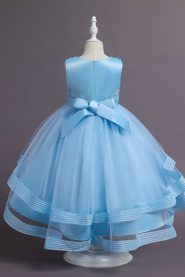 A-line knee length tulle lace flower girl dress 650726840248