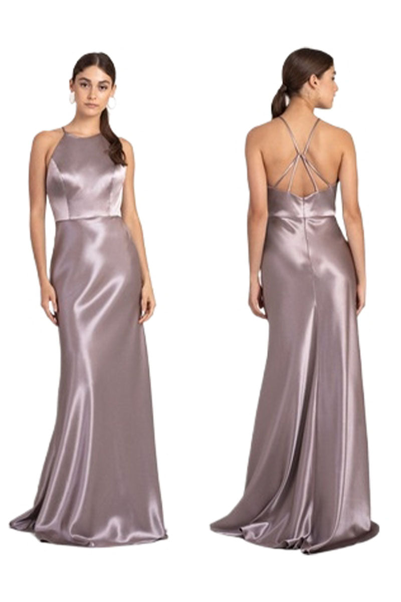 A-Line Maxi Elastic Silk like Satin Bridesmaid Dress 838180096858