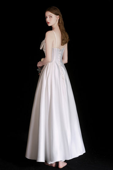 A-Line Ankle Length Satin Wedding Dress 786848999314