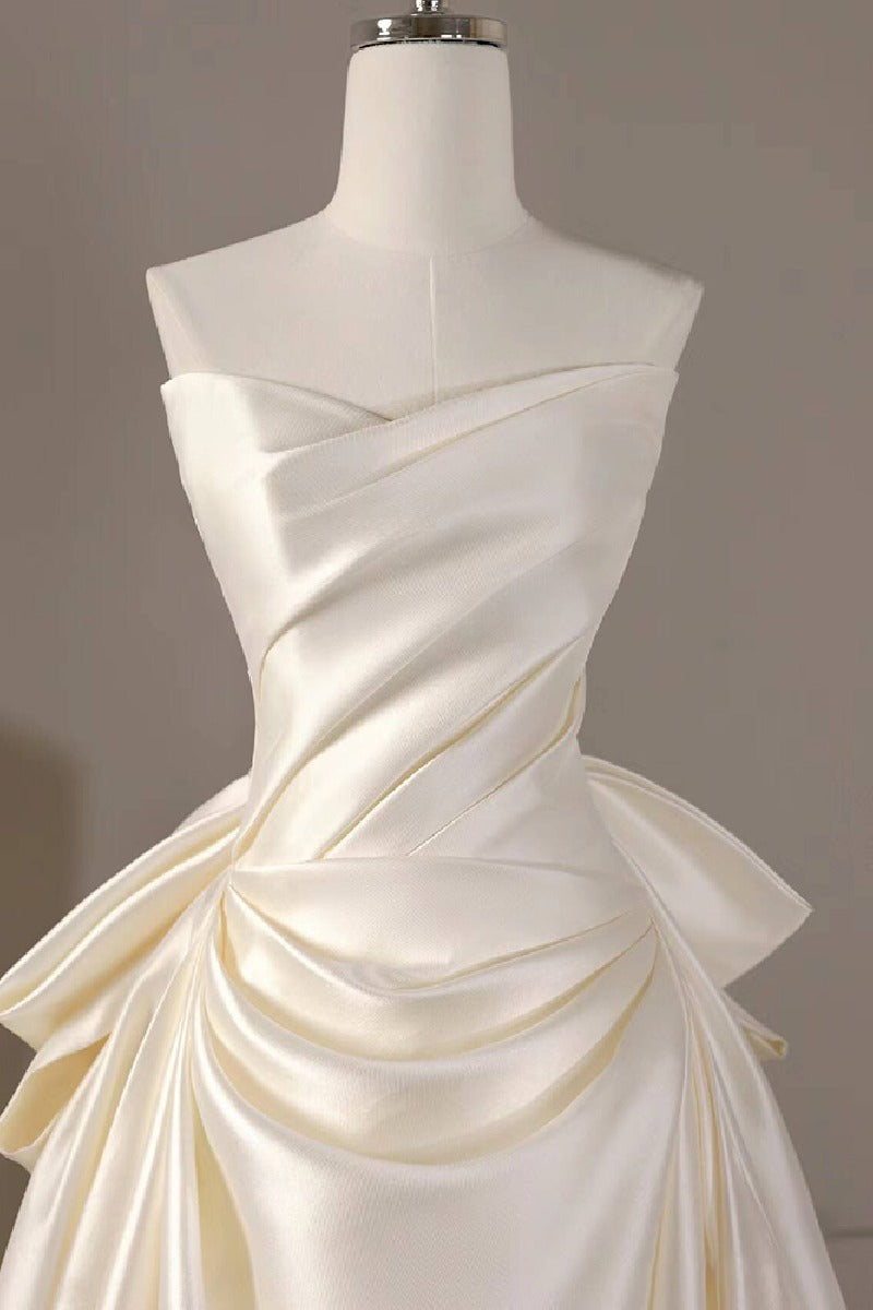 A-Line Sweep-Brush Train Satin Wedding Dress 814546469493