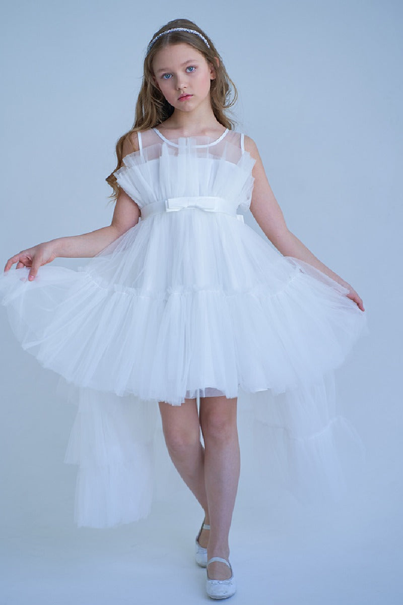 Ball-Gown Square Neckline Knee-Length Tulle Removable tail Flower Girl Dresses 776544998685