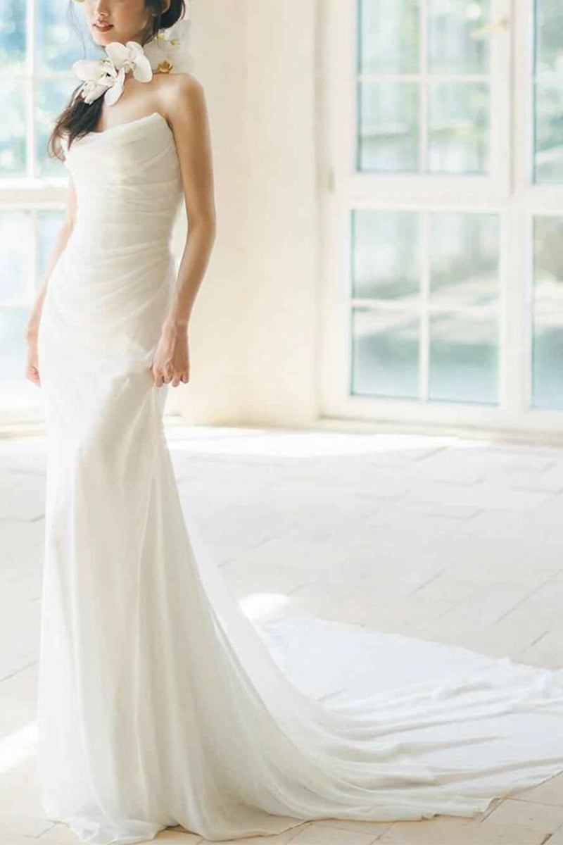 Sheath-Column Chapel Train  Forged Chiffon Wedding Dress 830154757527