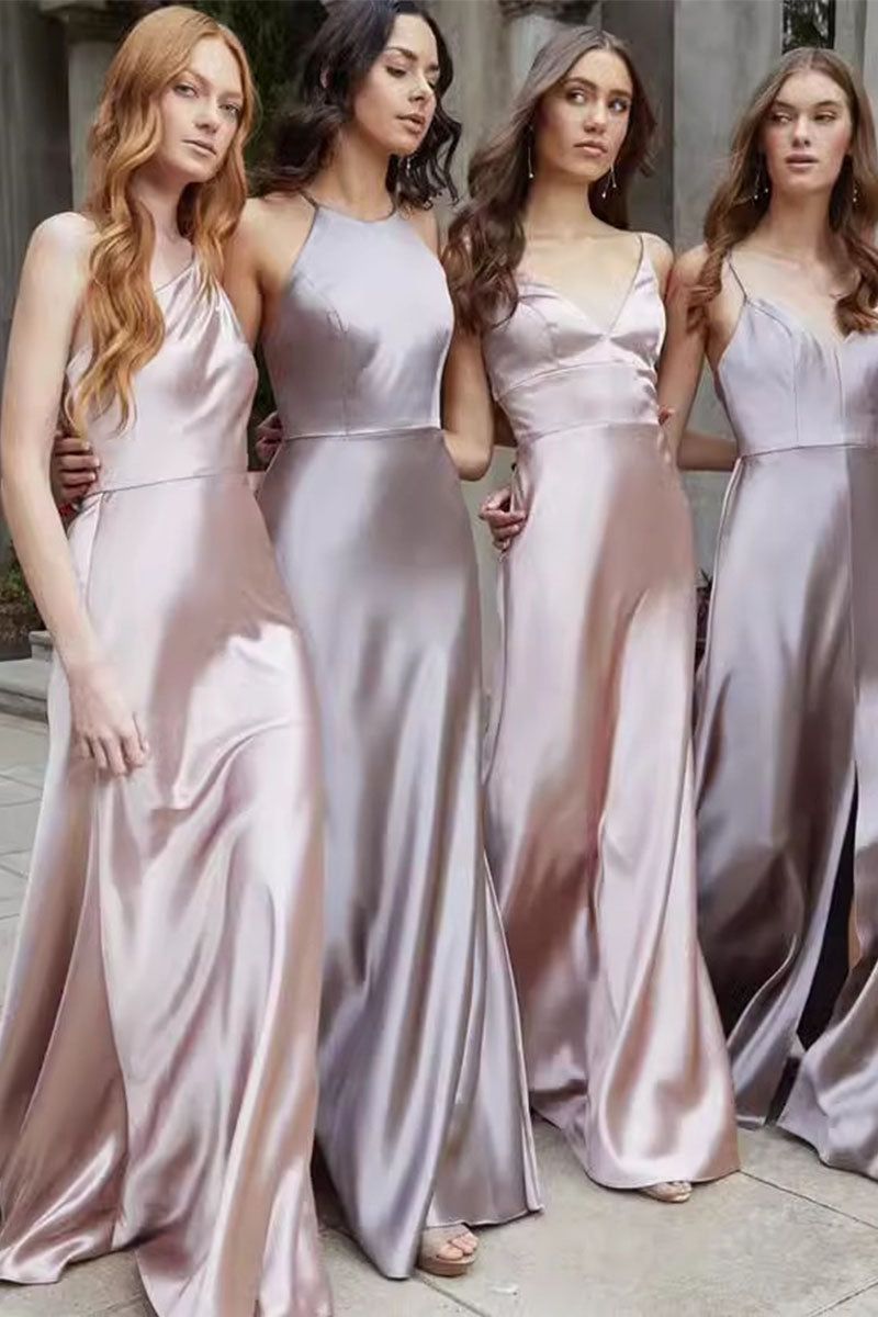 A-Line Maxi Elastic Silk like Satin Bridesmaid Dress 838180096858