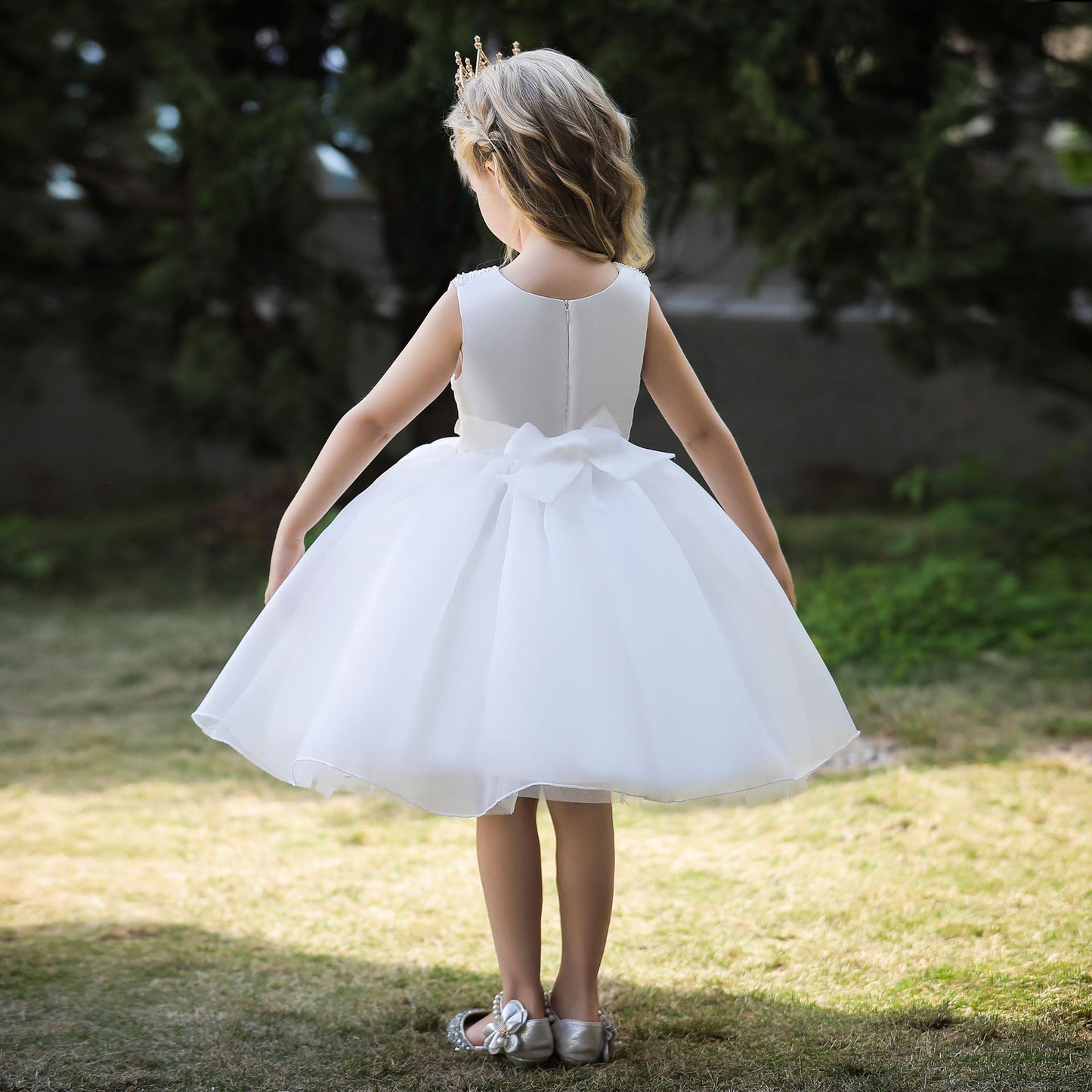 Ball-Gown Scoop Neck Sleeveless Satin/Tulle Flower Girl Dresses With Bow(s)/Beading 674520604690