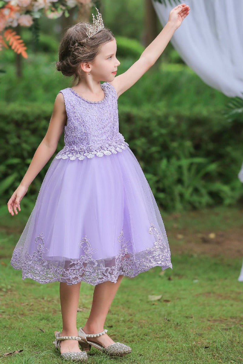 A-Line Scoop Neck Sleeveless Lace/Tulle Flower Girl Dresses With Bow(s) 554482591853