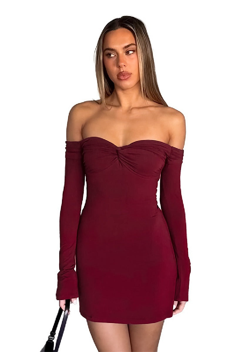 Sexy one-shoulder backless long-sleeved cocktail dress 846527249416