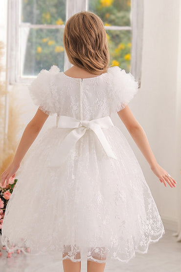 A-line/Princess Scoop Neck Knee-Length Lace   Flower Girl Dress With Bowknot 769937282891