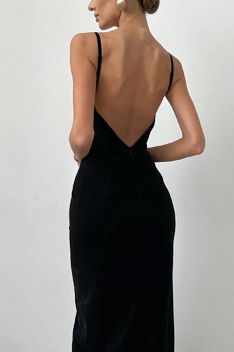 Hepburn style black halter dress 796420840679