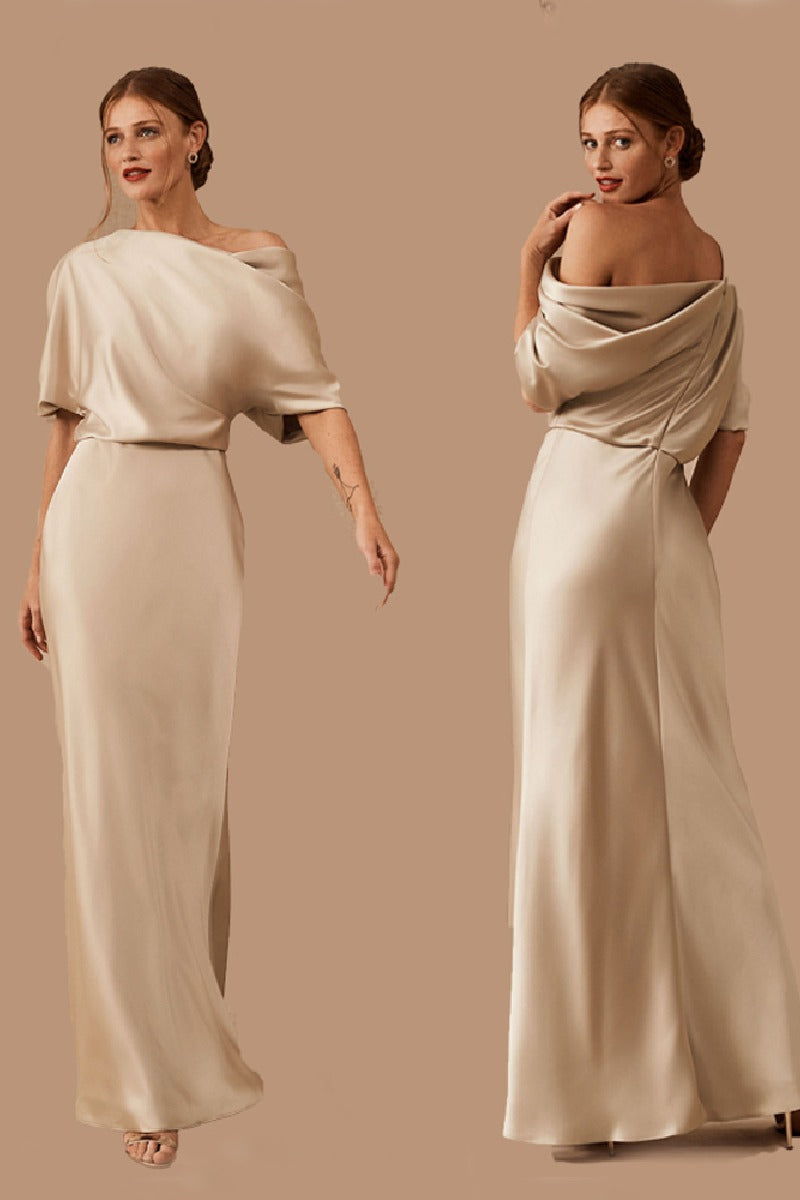 A-Line Maxi Stretch Satin Bridesmaid Dress 658382593437