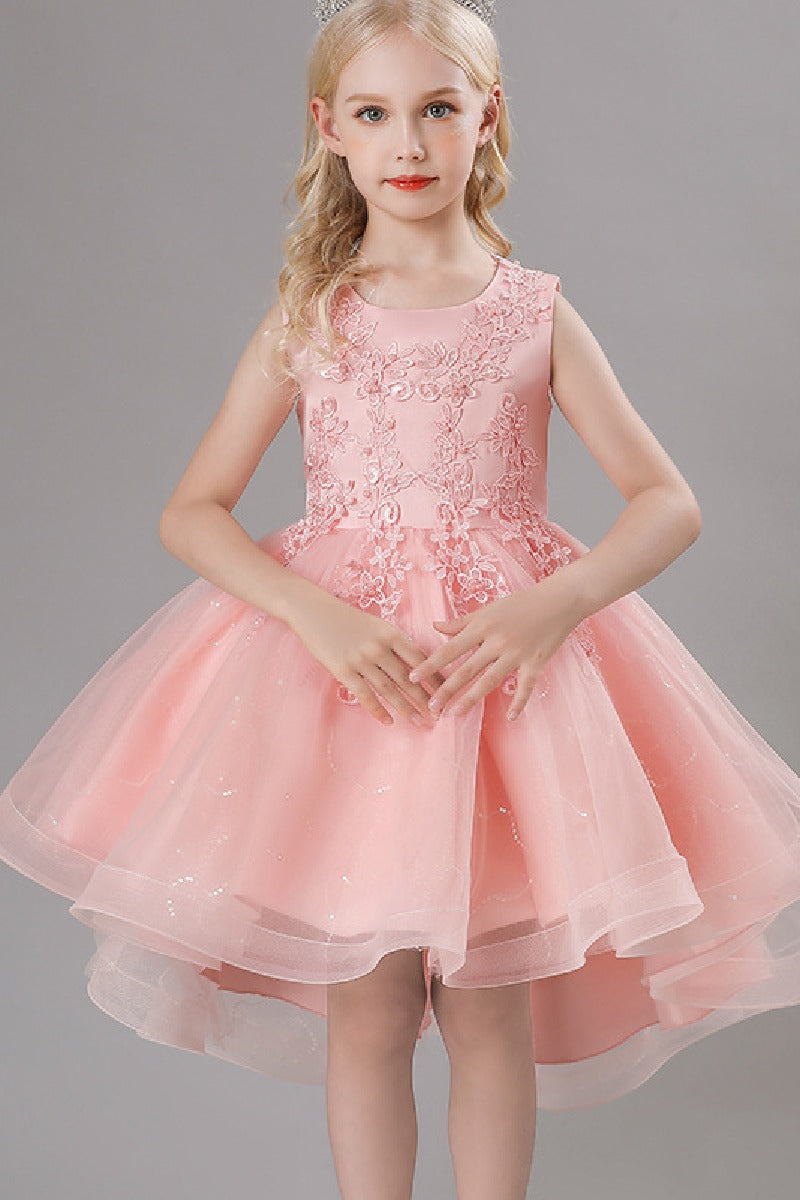 A-Line Scoop Neck Sleeveless High-Low Tulle Flower Girl Dresses 751391963514