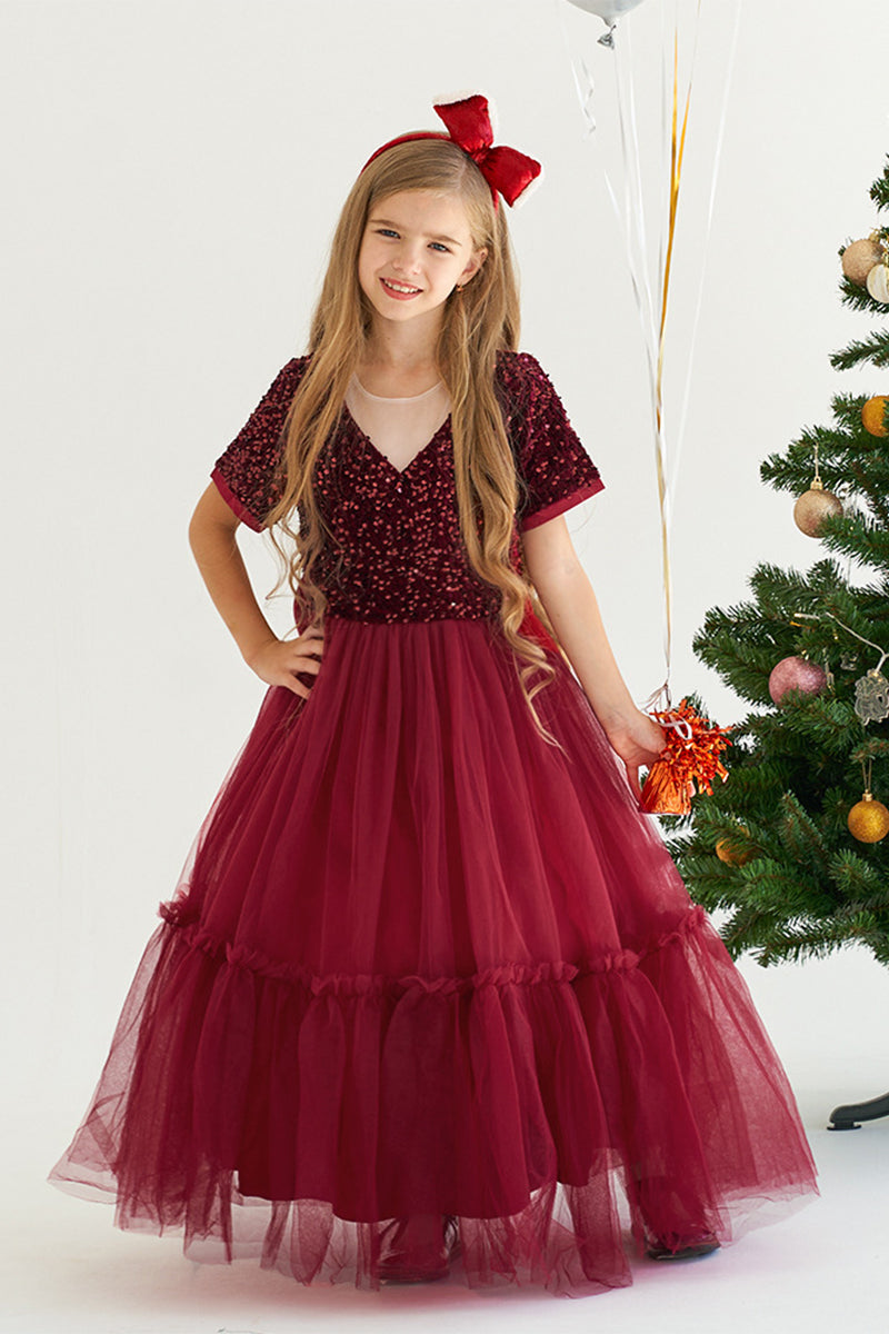 A-Line Maxi Sequined Tulle Flower Girl Dress 735143524780