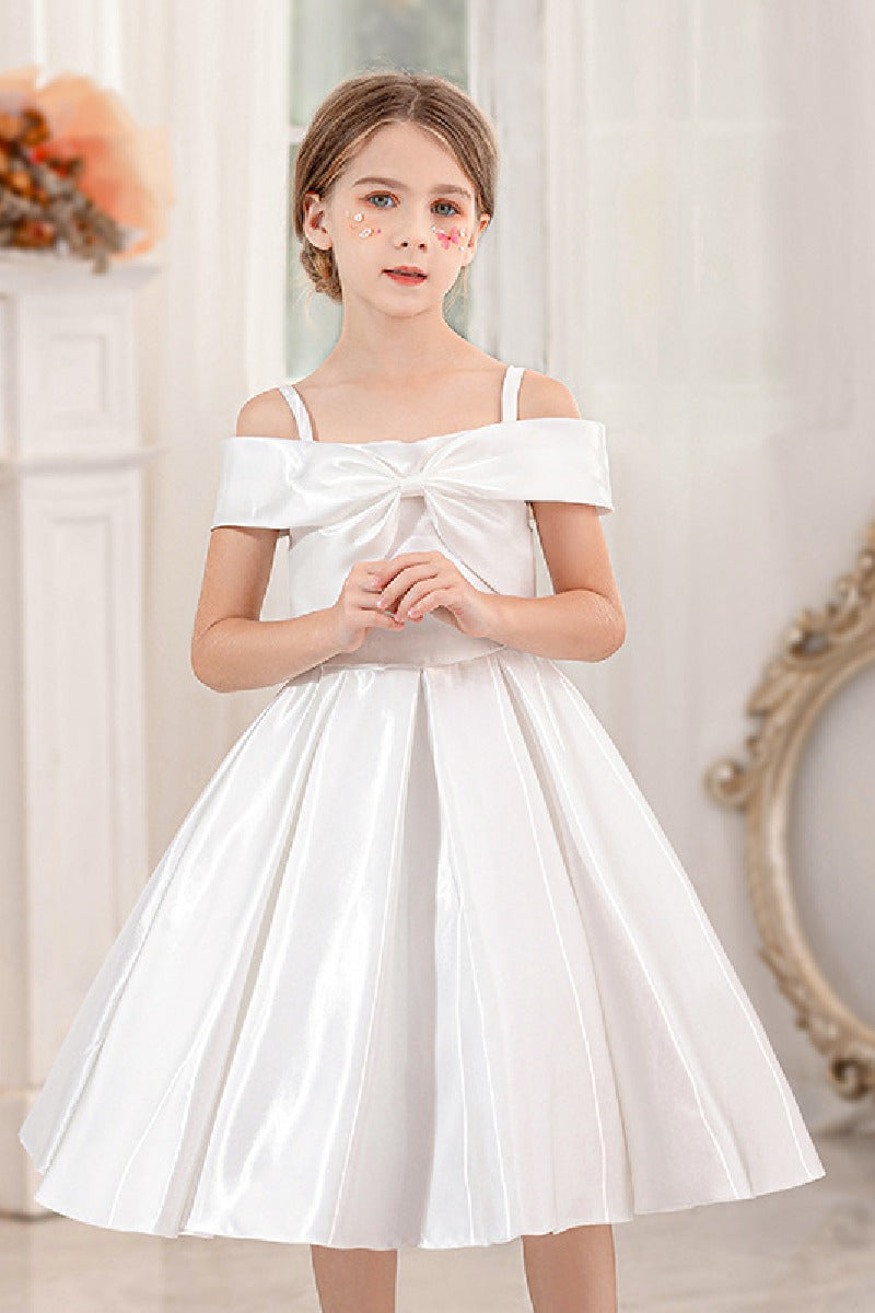 Ball-Gown/Princess Off the Shoulder Short Sleeves Organza Midi Flower Girl 805458209694