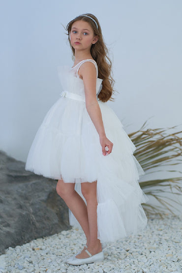 Ball-Gown Square Neckline Knee-Length Tulle Removable tail Flower Girl Dresses 776544998685