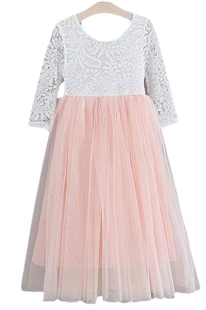 A-Line Scoop Neck Long Sleeve Lace/Tulle Flower Girl Dresses 725541112725