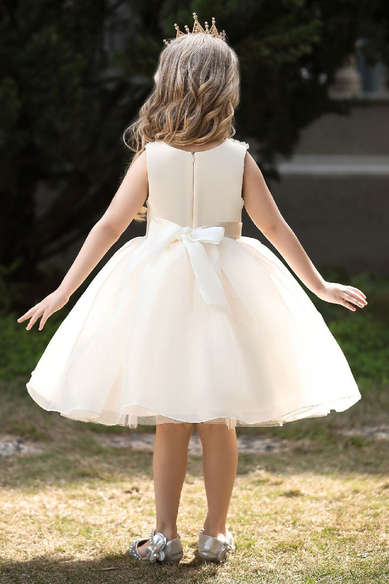 Ball-Gown Scoop Neck Sleeveless Satin/Tulle Flower Girl Dresses With Bow(s)/Beading 674520604690